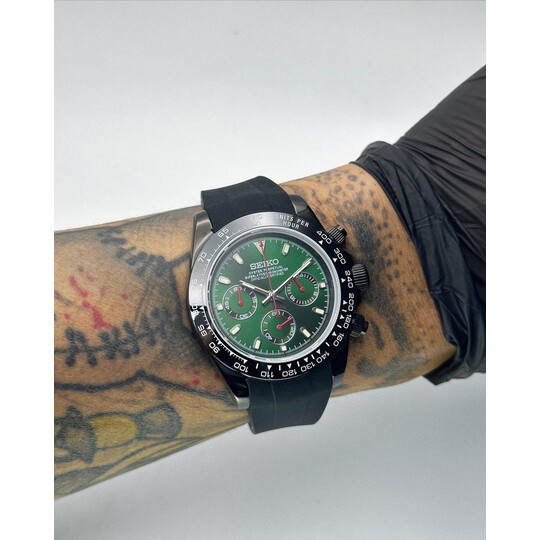 Custom Seiko Mod • Green Black Daytona • 39.5mm